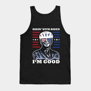 Bicycle Fall trap America Flag Sunglasses Ridin' with Biden I'm Fine Tank Top